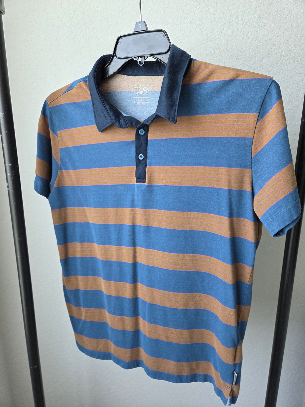 Mountain Hardwear Teal and Brown Striped Polo